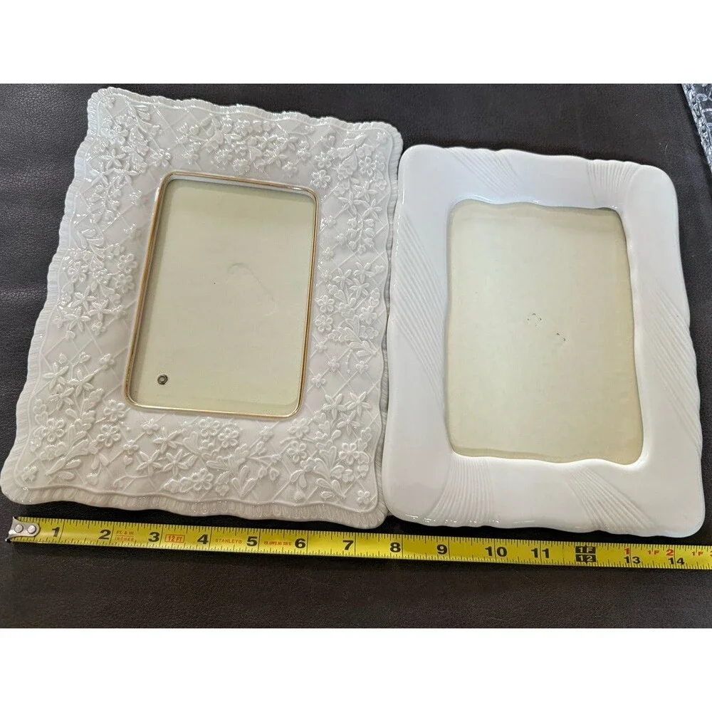 Lenox Picture Frames Scalloped Edge 5x7 And 4x6 Ivory China USA Made Vintage